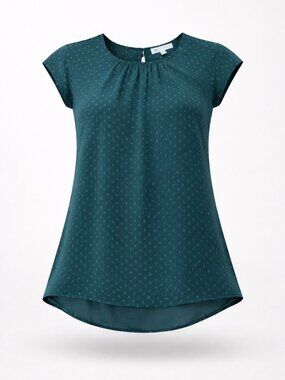 DR2 by Daniel Rainn Teal Clip Dot Cap Sleeve Blouse - XS